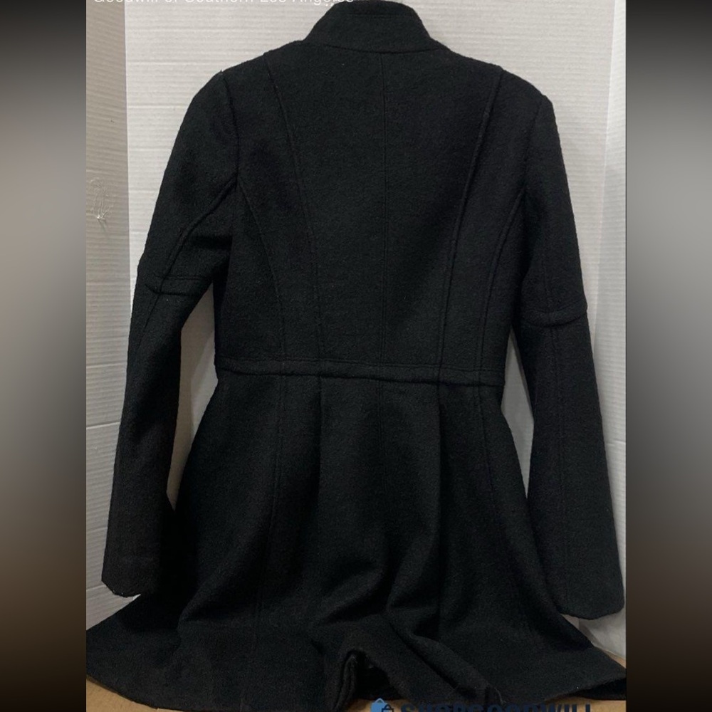 Guess Black Wool Double-Breasted Military Pea Coat - Picture 3 of 7